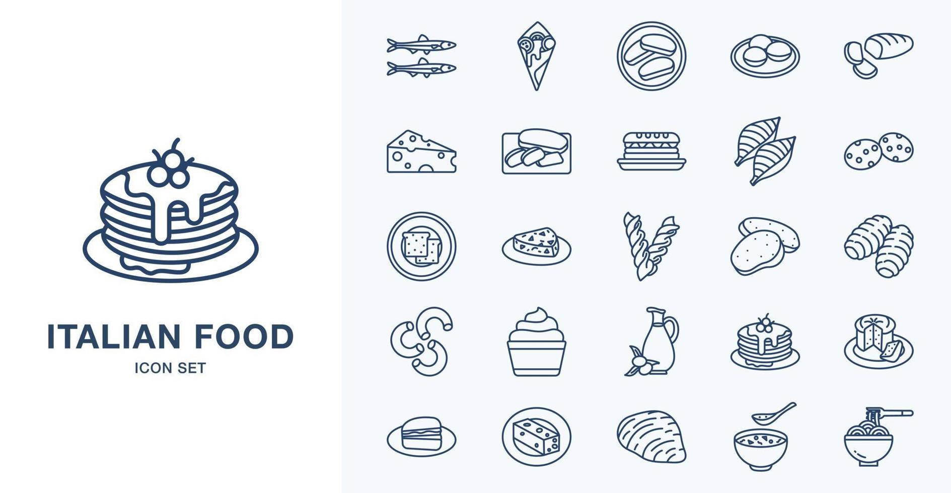 Italiaans eten overzicht icon set vector