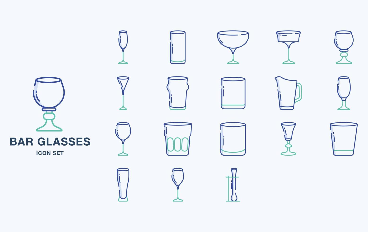 verscheidenheid aan bar en restaurant glazen icon set vector