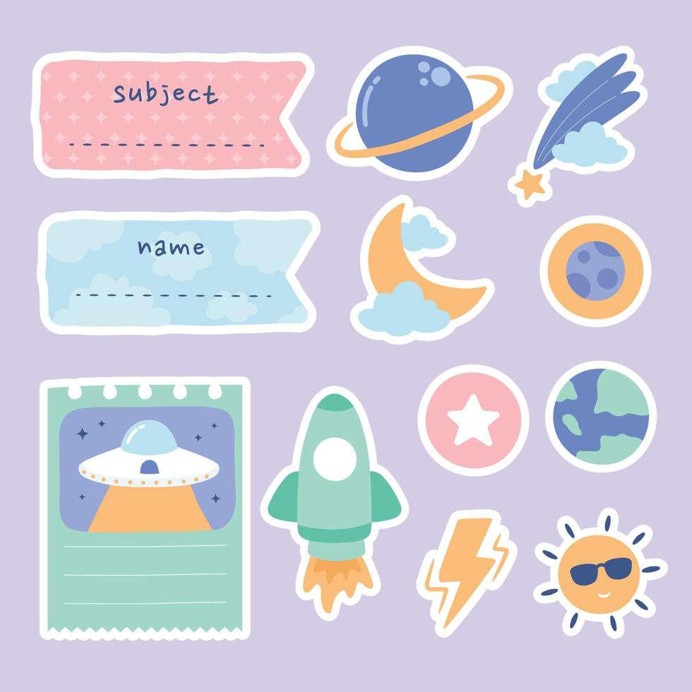 schattige outerspace sticker voor dagboek en planner pack vector