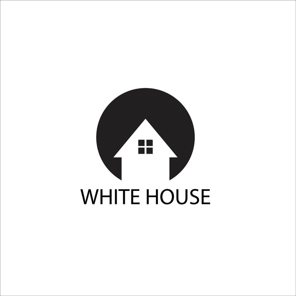 witte huis logo met zwarte cirkel achtergrond vector