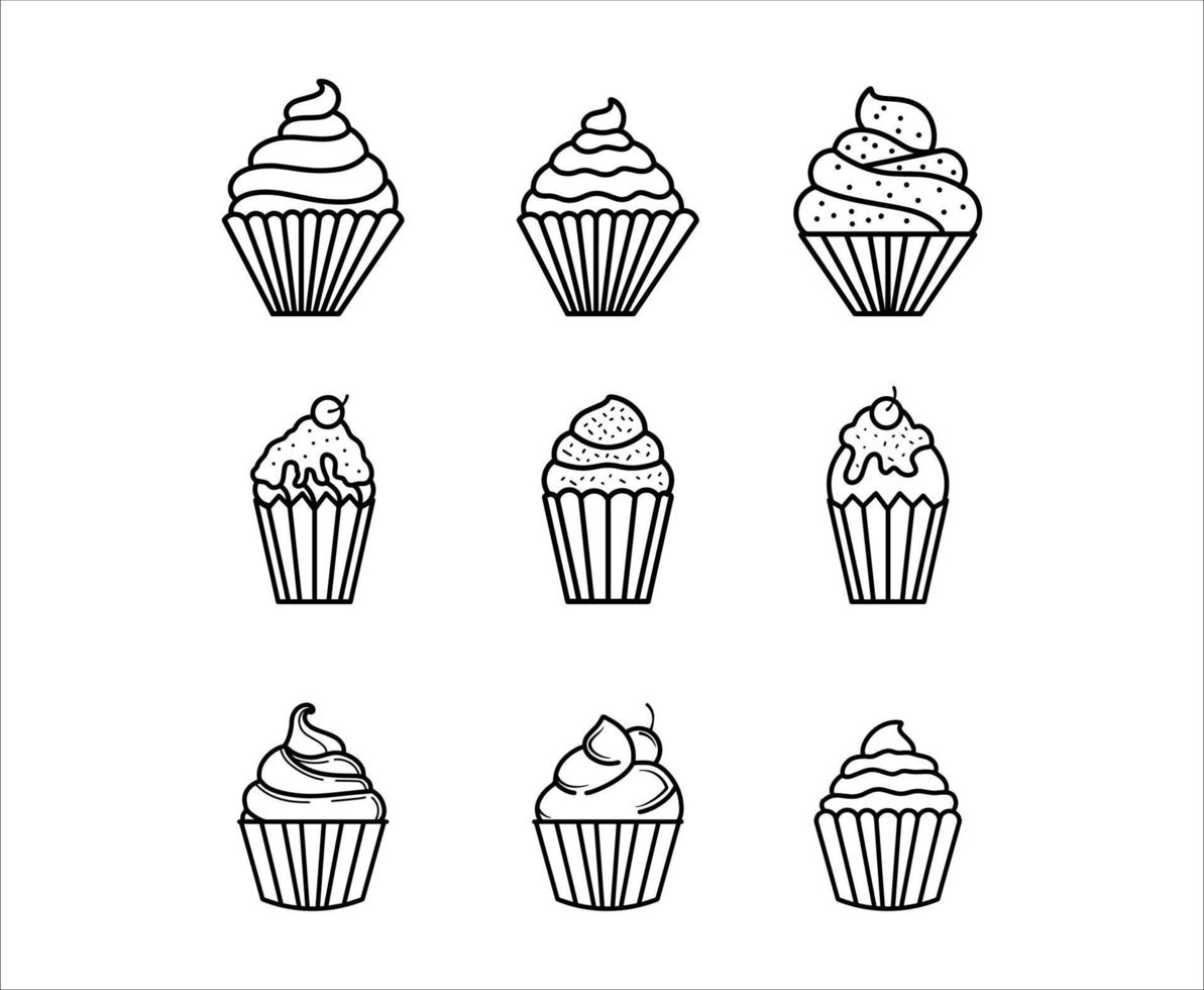 set handgetekende cupcake-illustraties vector