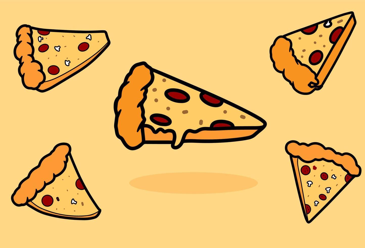 set pizza slice eten op oranje achtergrond vector