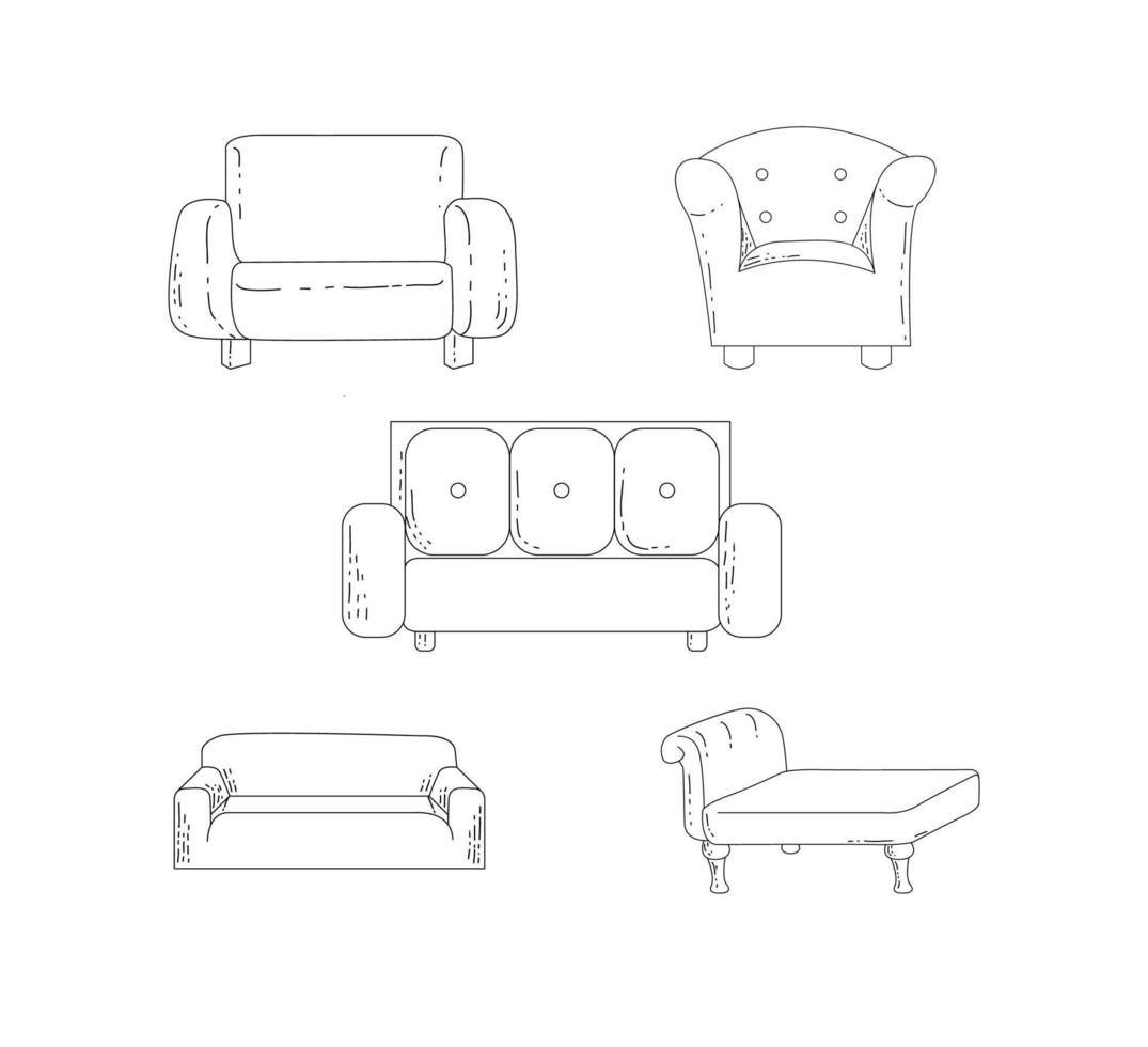 handgetekende sofa woonkamer collectie vector