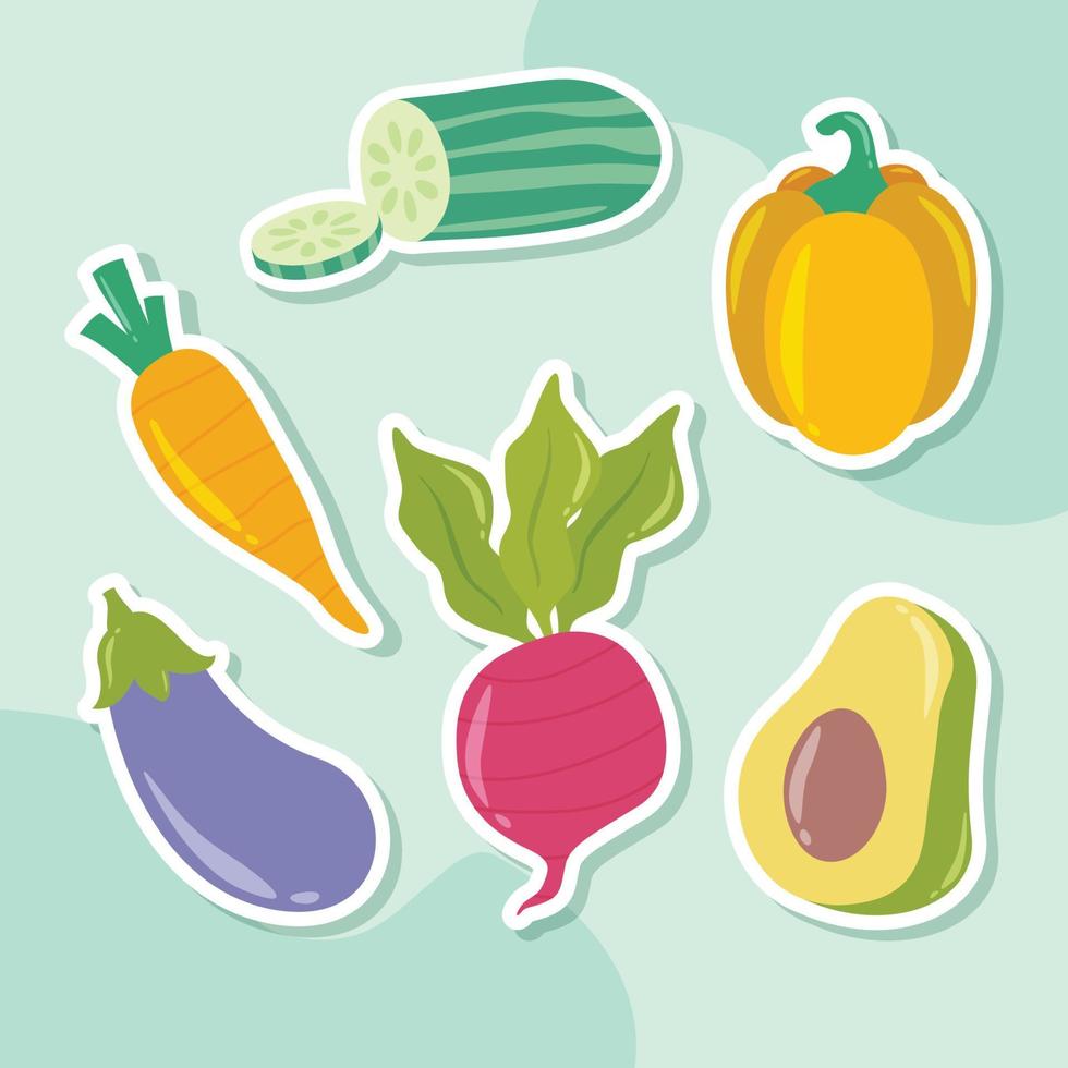 Wereldvoedseldag groenten en fruit stickercollectie vector