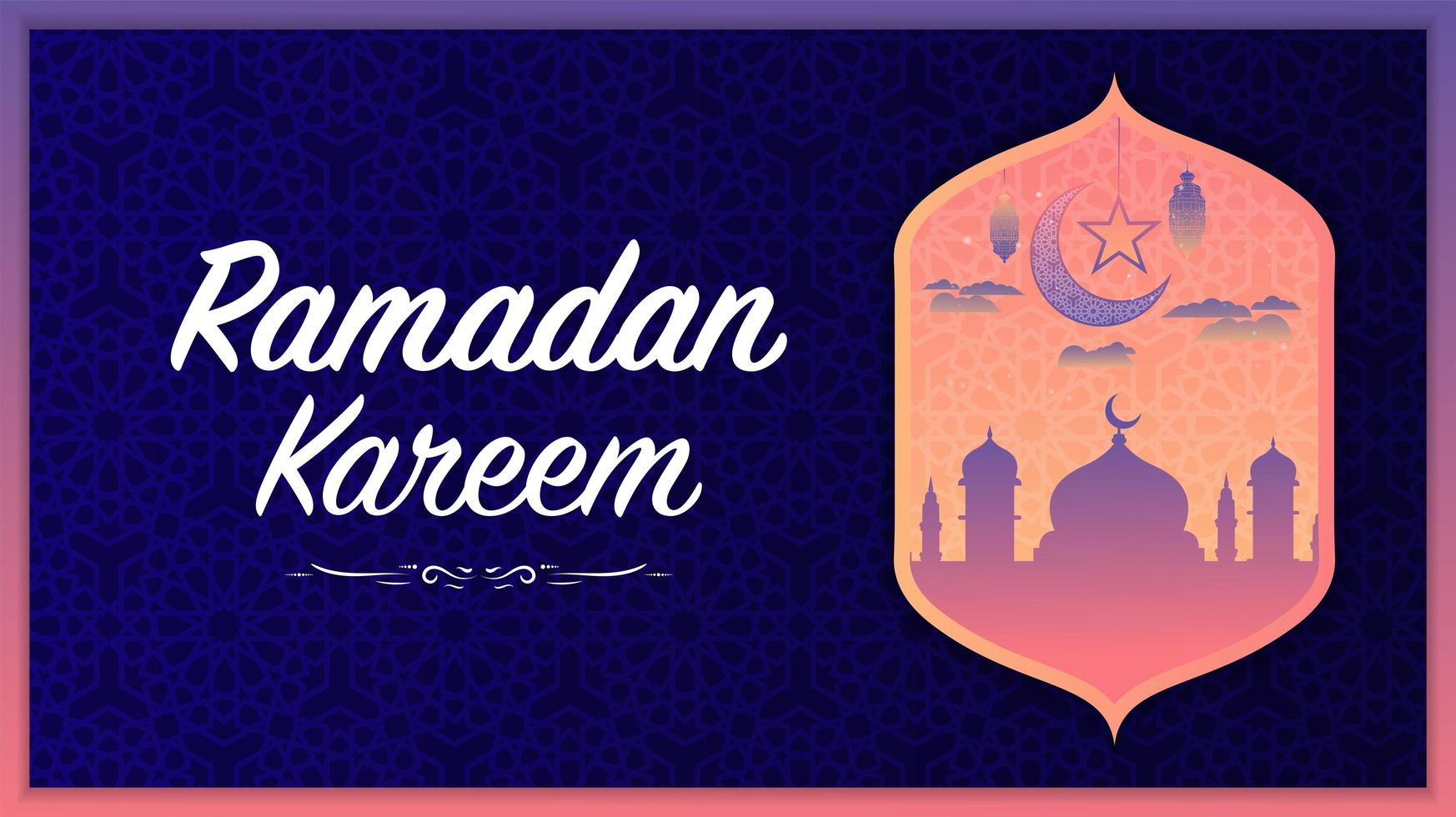 ramadan kareem islamitische paarse en roze gloeiende achtergrond vector