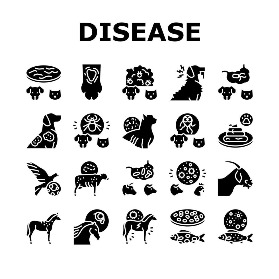 huisdierenziekte ziek gezondheidsprobleem pictogrammen instellen vector