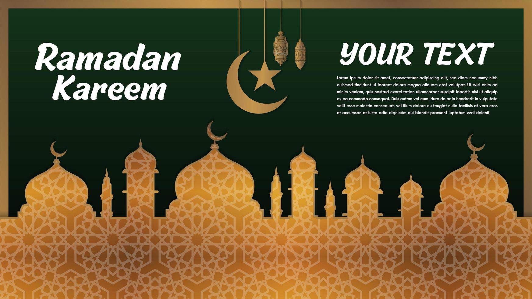 goudpatroon en groen. ramadan kareem groet vector