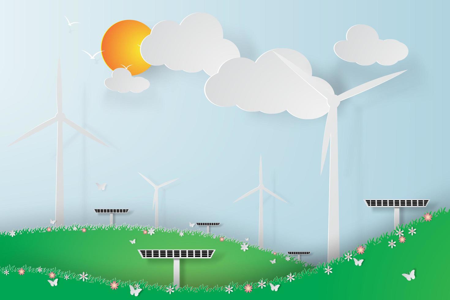 groene windturbine zonne-energie panelen vector