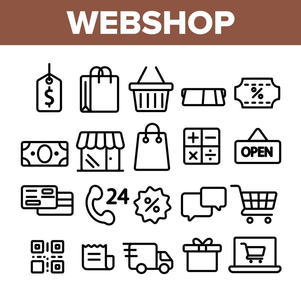 webshop, online winkelen lineaire vector iconen set