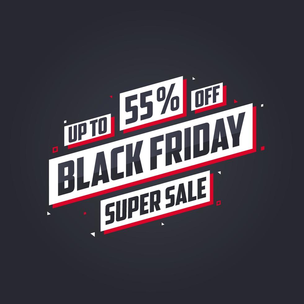 black friday sale banner of poster tot 55 korting. zwarte vrijdag verkoop 55 korting aanbieding vectorillustratie. vector