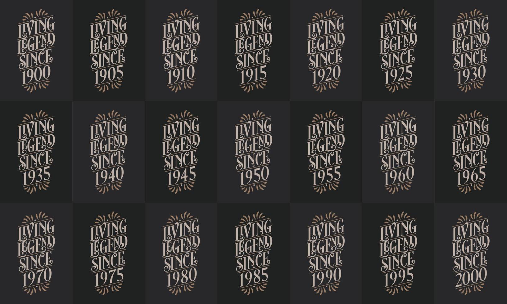 retro vintage mooie belettering verjaardag ontwerp bundel. levende legende sinds 1900, 1905, 1910, 1915, 1920, 1925, 1930, 1935, 1940, 1945, 1950, 1955, 1960, 1965, 1970, 1975, 1980, 1985 1990, 1995 vector