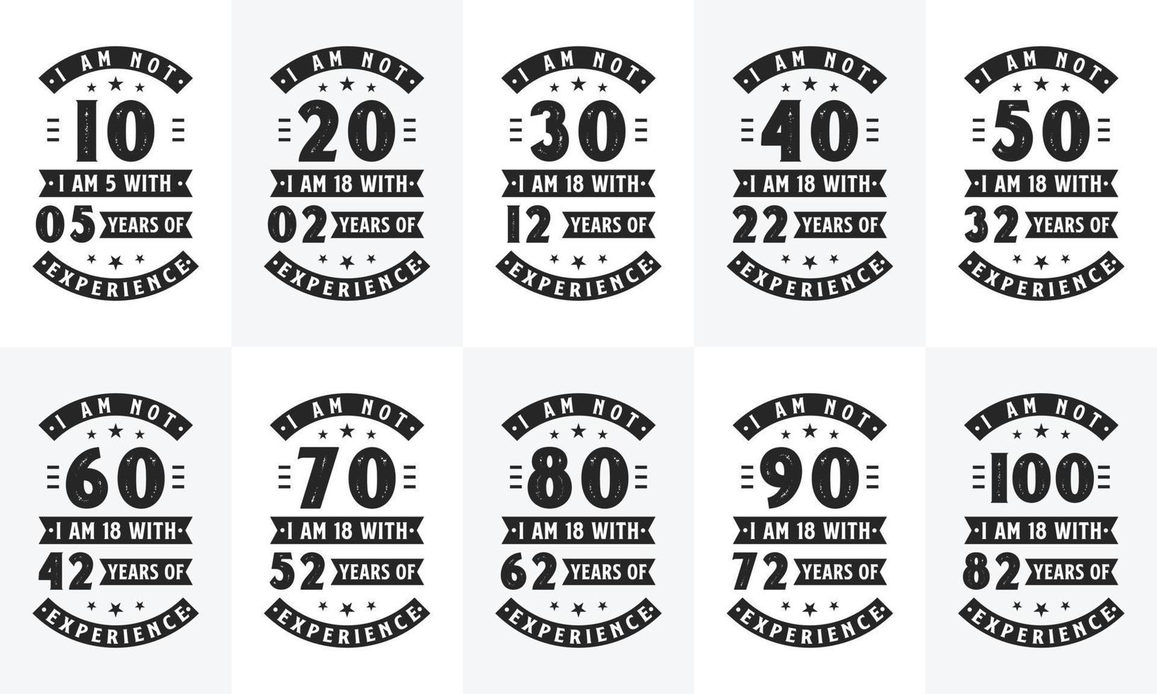 gelukkige verjaardag viering typografie bundel ontwerp. retro vintage verjaardag citaat ontwerp bundel. set van 10e, 20e, 30e, 40e, 50e, 60e, 70e, 80e, 90e, 100e verjaardag offerte ontwerpen. vector