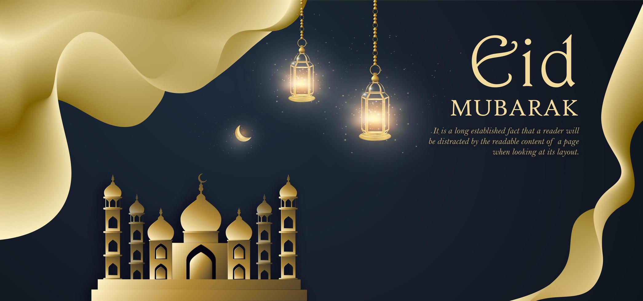 goud en marine eid mubarak koninklijke luxe banner achtergrond vector