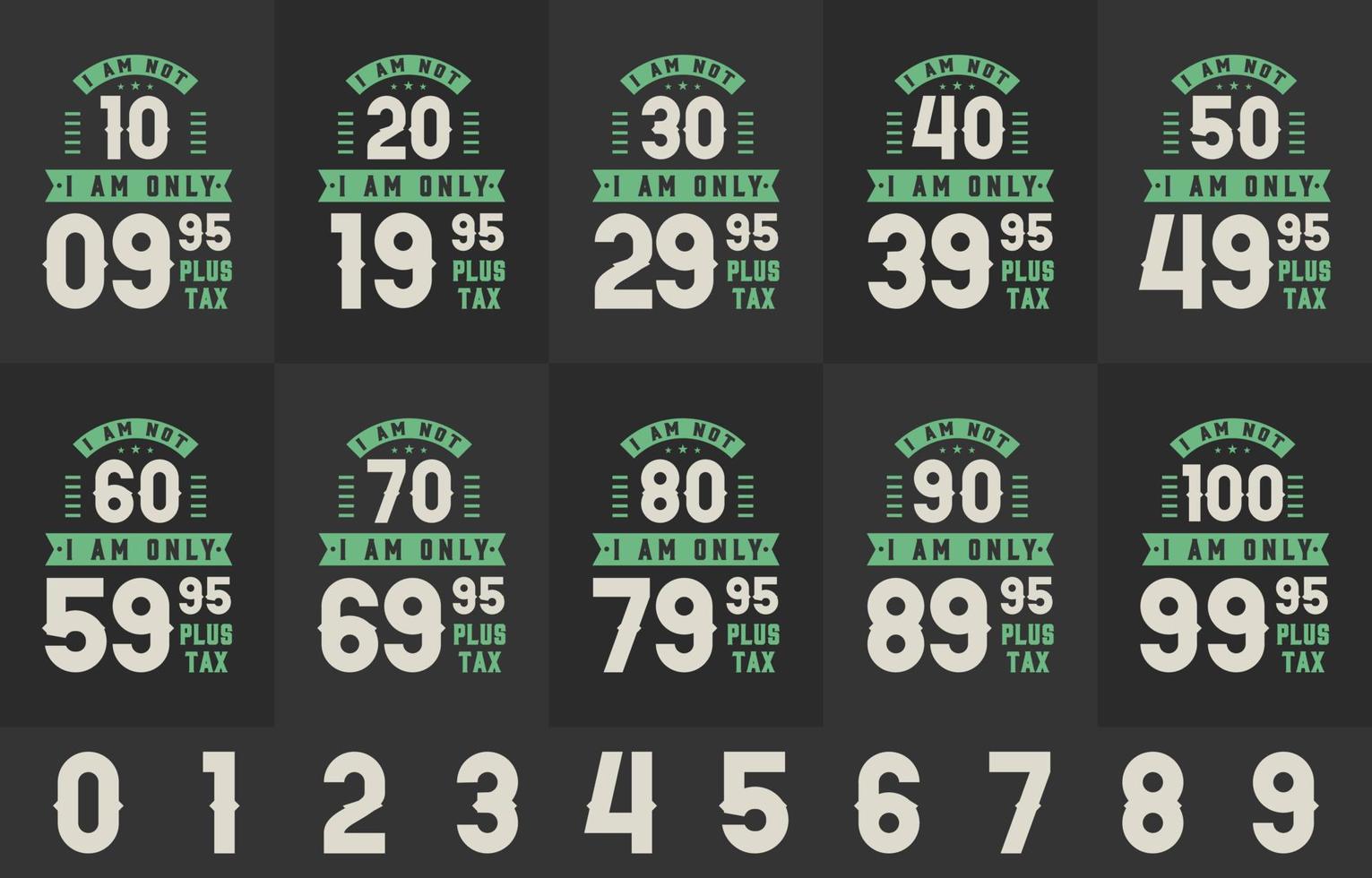 verjaardag ontwerp bundel. retro vintage verjaardag typografie bundel. ik ben geen 10, 20, 30, 40, 50, 60, 70, 80, 90, 100. vector