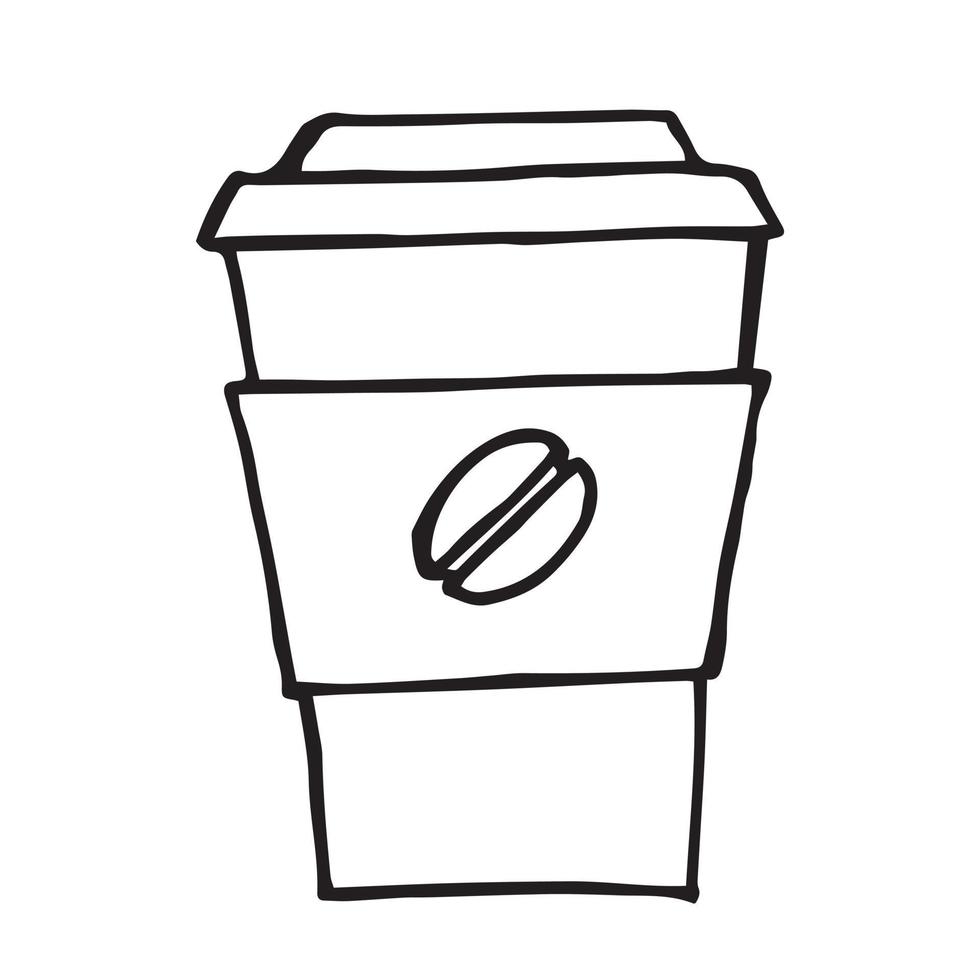 eenvoudige vector doodle stijl tekening. vlakke afbeelding papieren kopje koffie, afhaalkoffie. koffiepauzepictogram, winkeladvertentie, café.