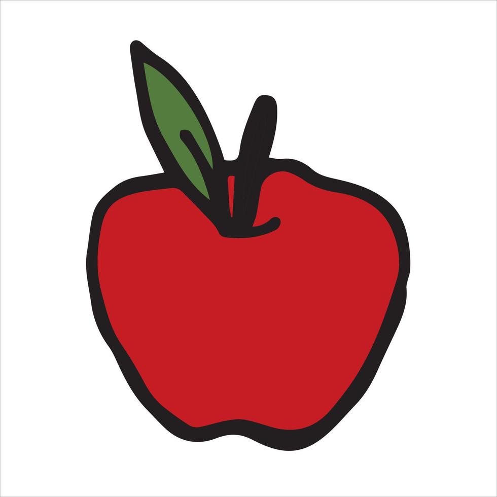 vectorillustratie in doodle stijl, tekenfilm. een appel. schattig rijp rood appelpictogram. eenvoudige clipart van fruit, gezond eten, veganistisch eten vector