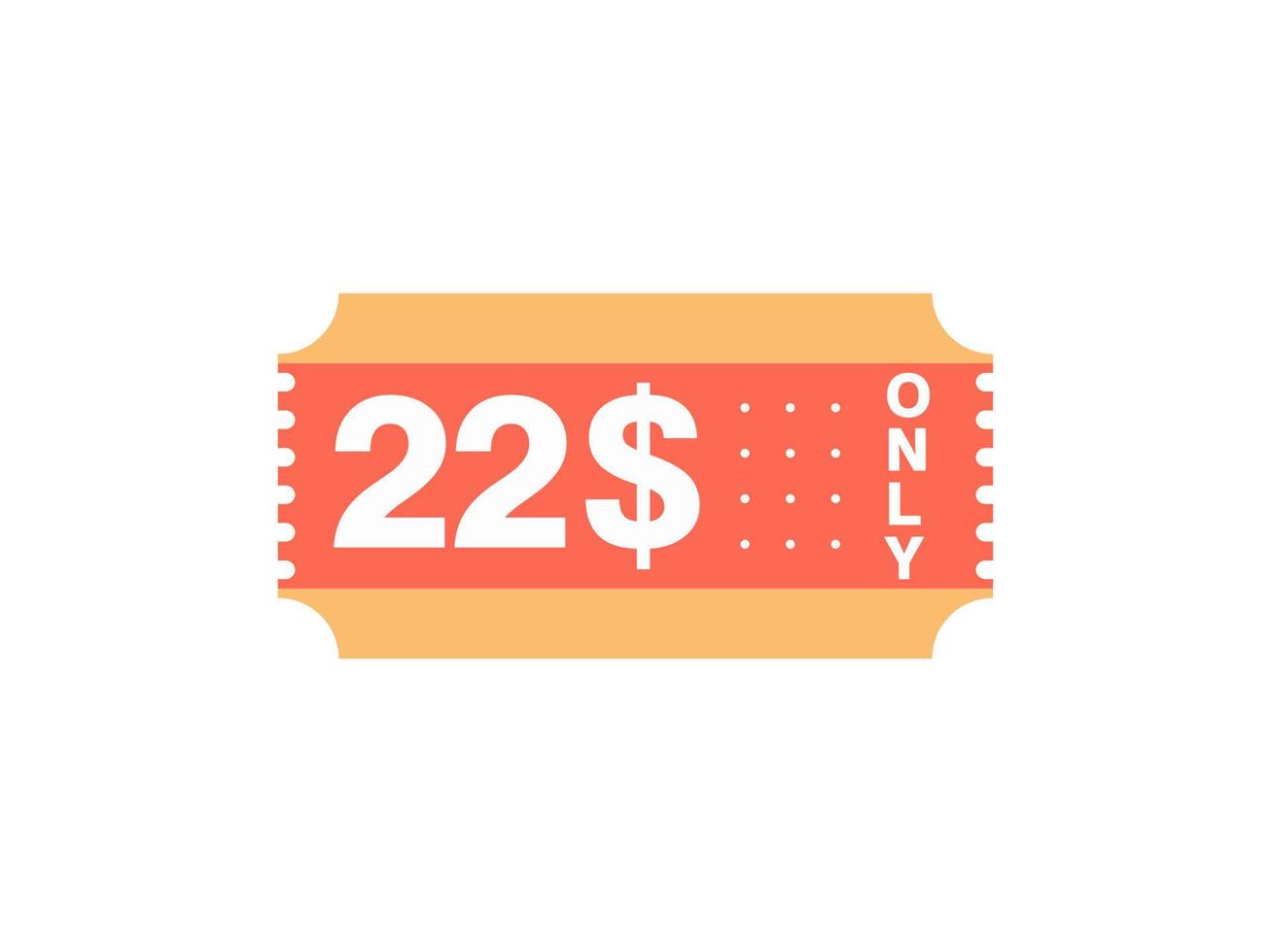 22 dollar alleen couponteken of label of kortingsbon geldbesparend label, met coupon vectorillustratie zomeraanbieding eindigt weekendvakantie vector