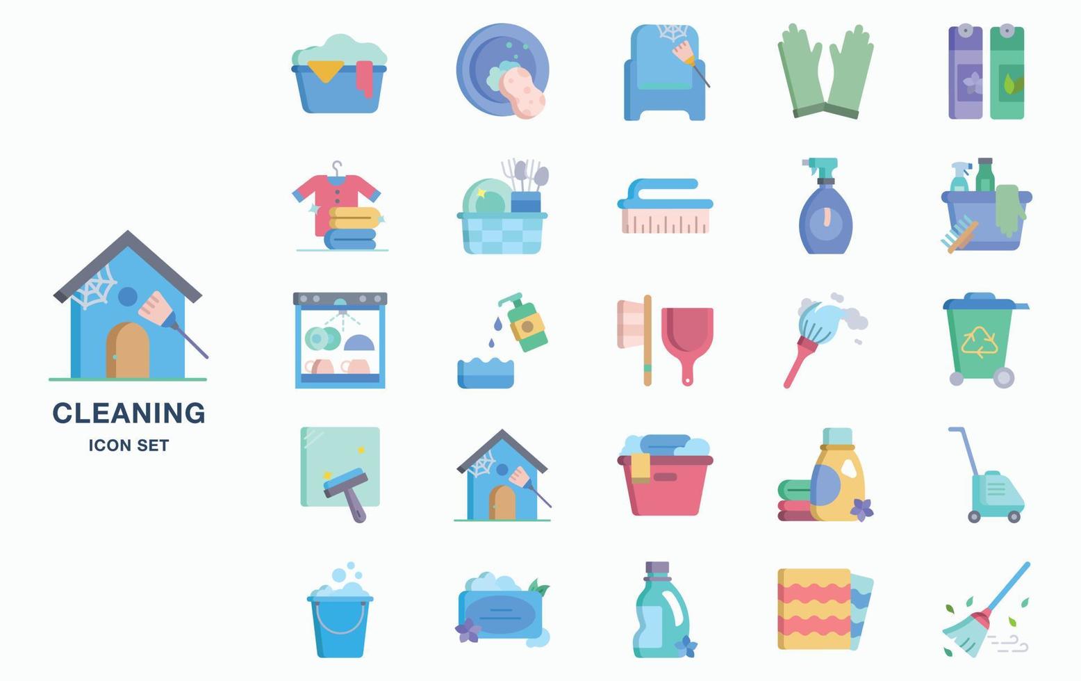 huishoudelijke schoonmaak en hygiëne icon set vector