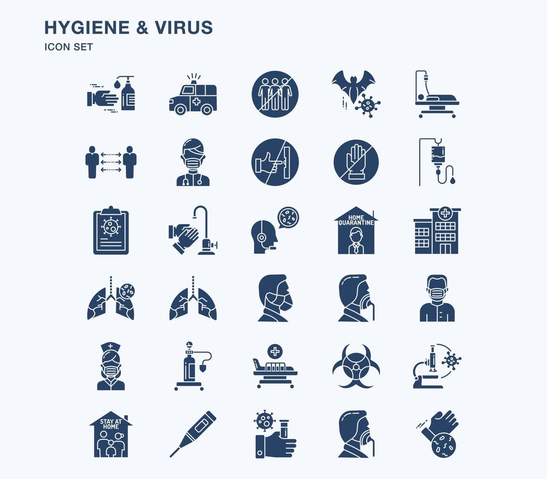 hygiëne en covid virus solide icon set vector