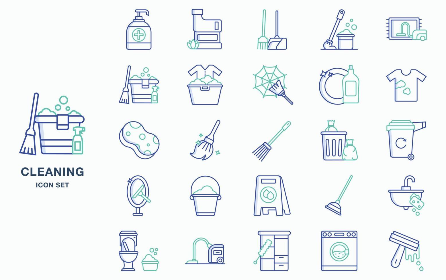 huishoudelijke schoonmaak en hygiëne icon set vector