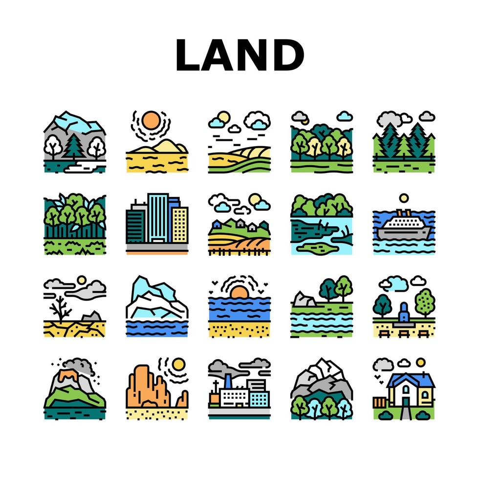 landschap natuur collectie iconen set vector