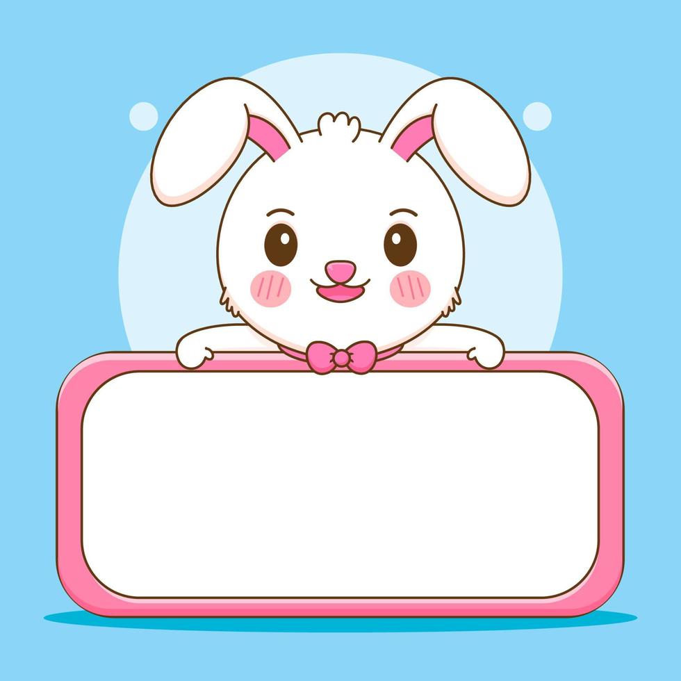 schattig konijn met leeg bord. konijntje cartoon karakter illustratie. vector