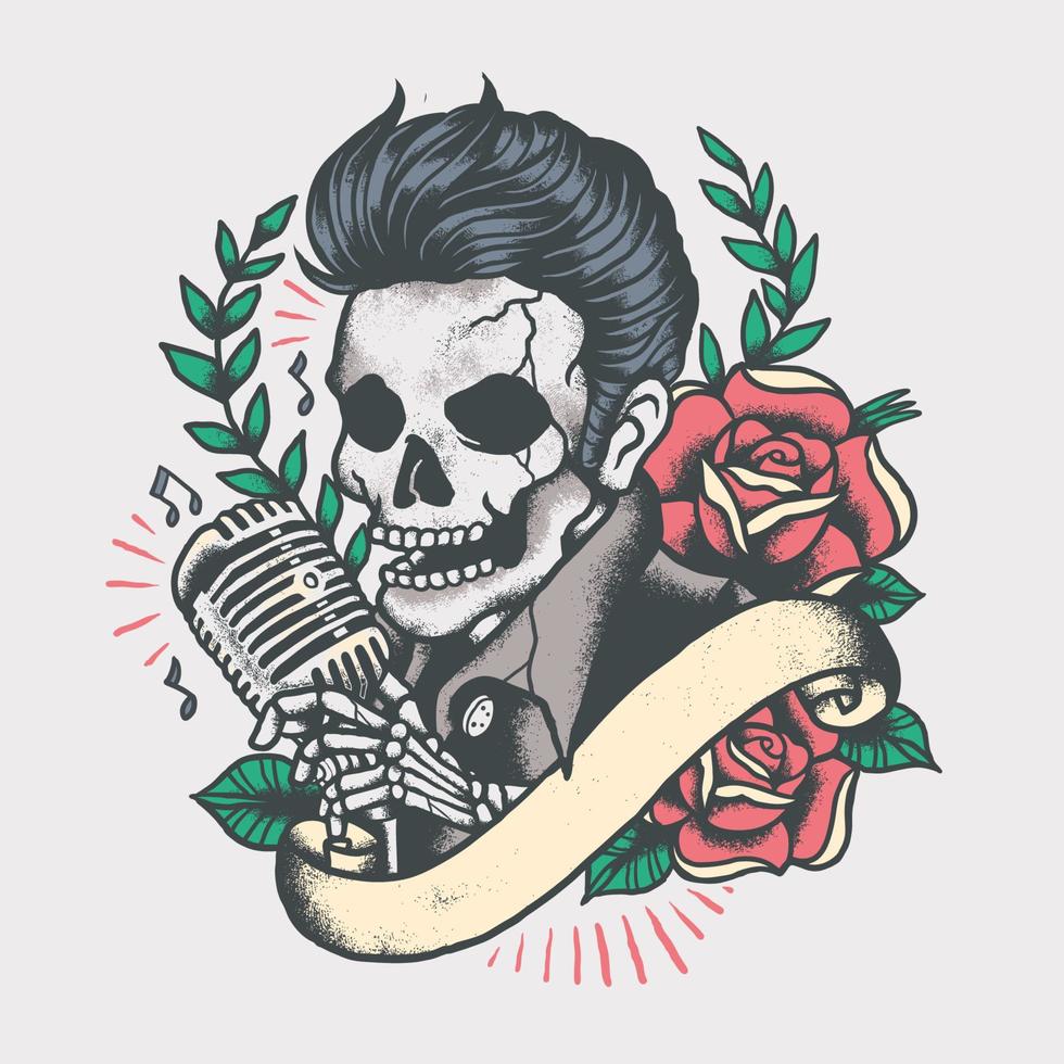 elvis schedel vintage tattoo stijl illustratie vector