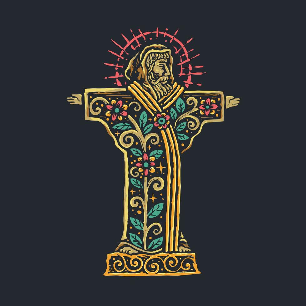 heilige franciscus spirituele vintage stijl illustratie vector