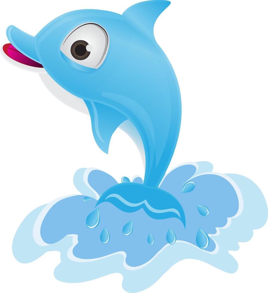 cartoon dolfijn die uit het water springt met een scheutje water vector