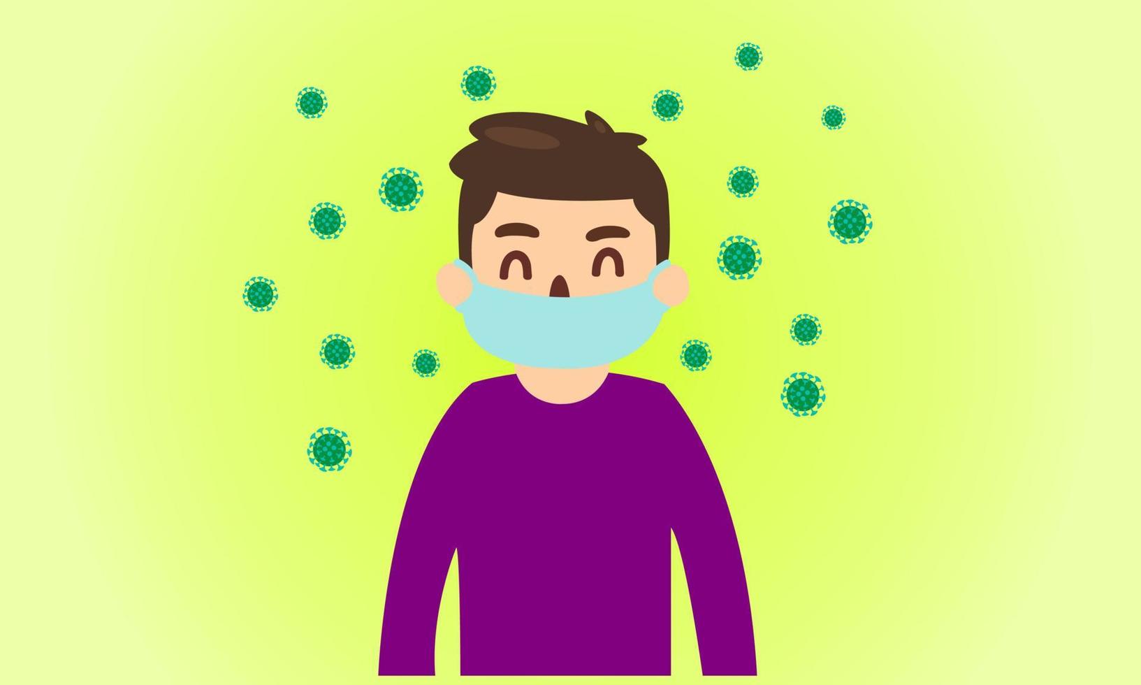 bescherming verspreiding van coronavirus covid 19 door het dragen van een masker. in de situatie dat het virus zich over de hele wereld verspreidt. vectorillustratie. waarschuwing. veiligheid eerst. vector