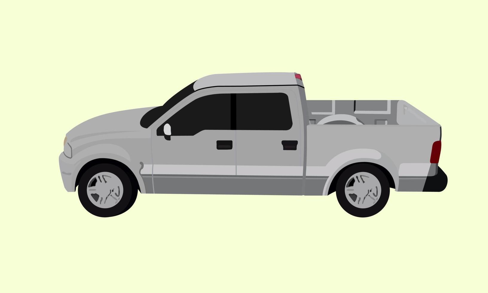 4-deurs pick-up truck weergegeven: zijaanzicht, sjabloon voor branding advertentie, ontwerpstijl, vectorillustratie. vector