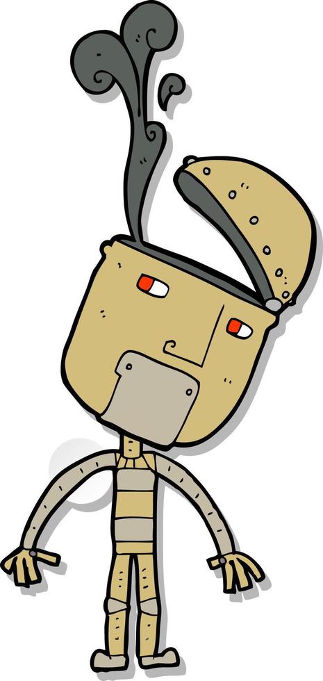 sticker van een tekenfilmrobot met open hoofd vector