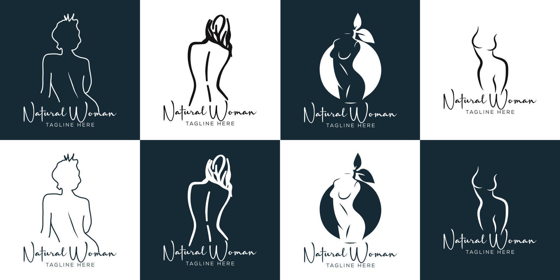 set spa element hand getekende logo met lichaam en bladeren. logo voor spa- en schoonheidssalon, boetiek, massagetherapie, biologische winkel, ontspanning, vrouwenlichaam, interieur, yoga, cosmetica, juwelier vector