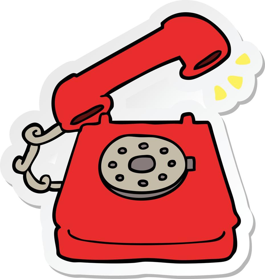 sticker van een cartoon rinkelende telefoon vector