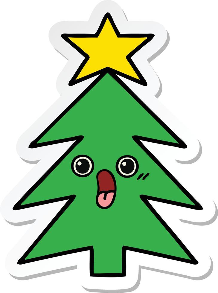 sticker van een schattige cartoon-kerstboom vector