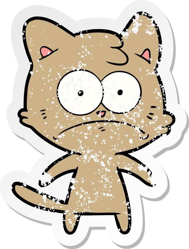 verontruste sticker van een cartoon nerveuze kat vector