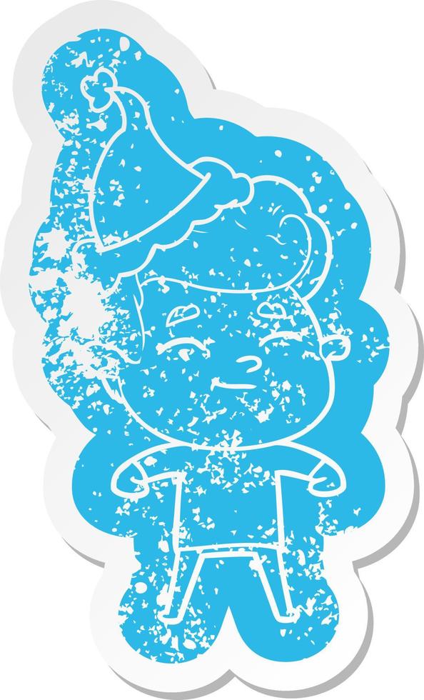 happy cartoon noodlijdende sticker van een man met een kerstmuts vector