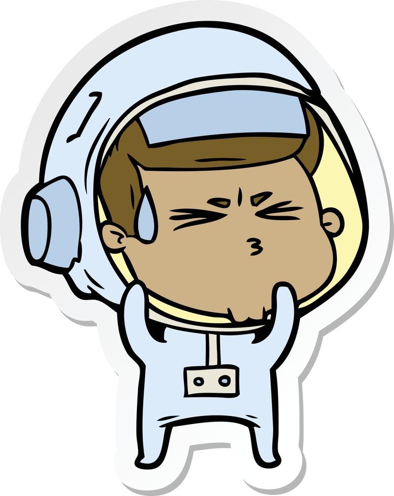 sticker van een cartoon gestresste astronaut vector