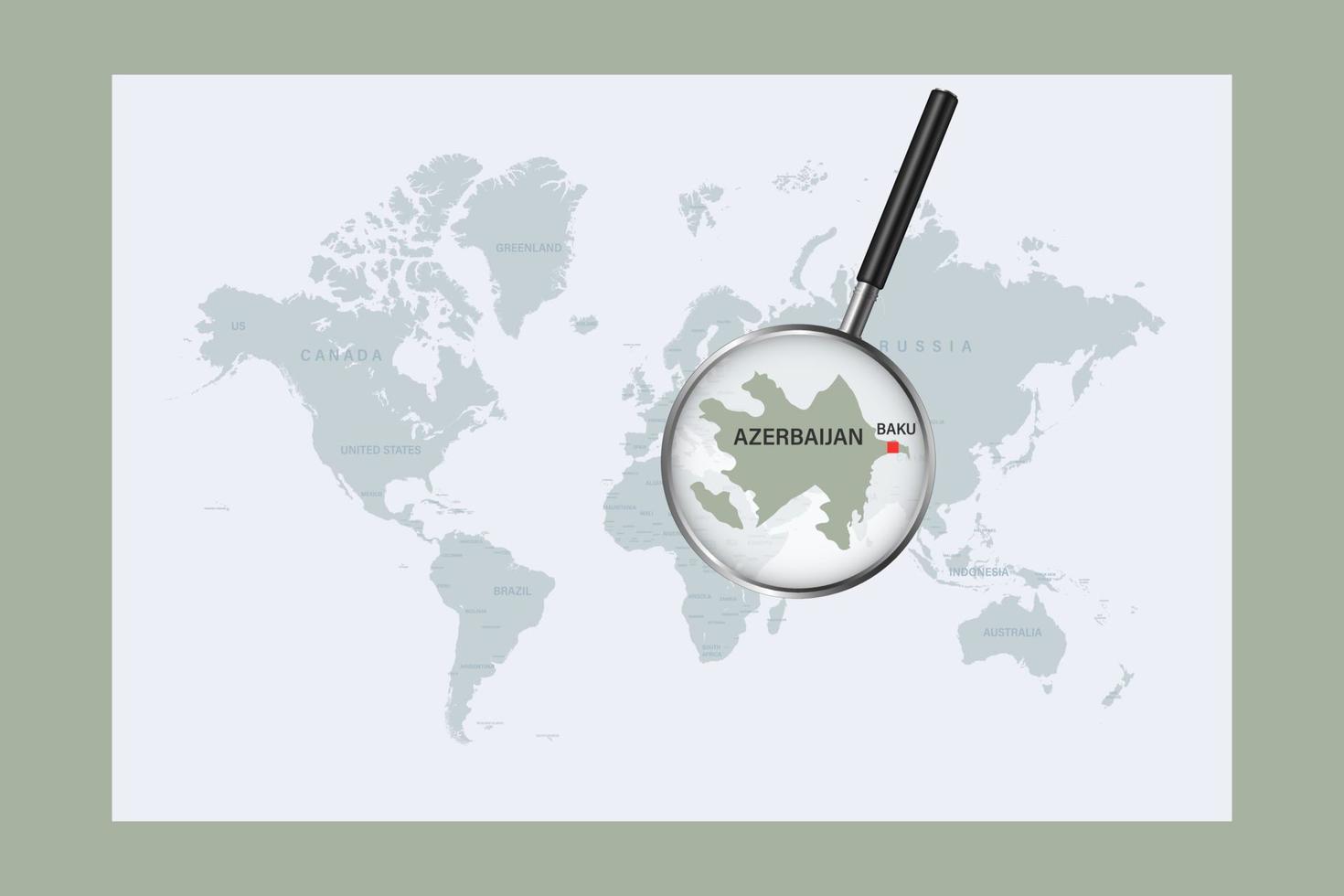 kaart van azerbeidzjan op politieke wereldkaart met vergrootglas vector