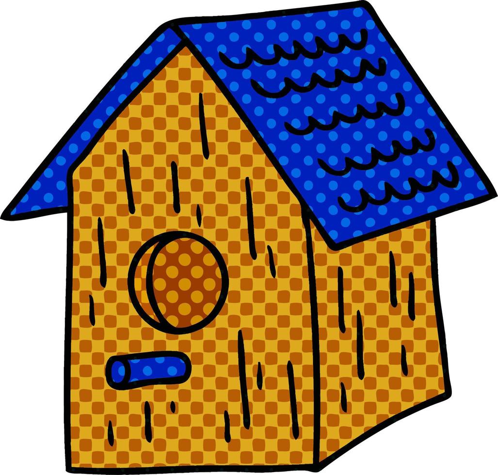 cartoon doodle van een houten vogelhuisje vector