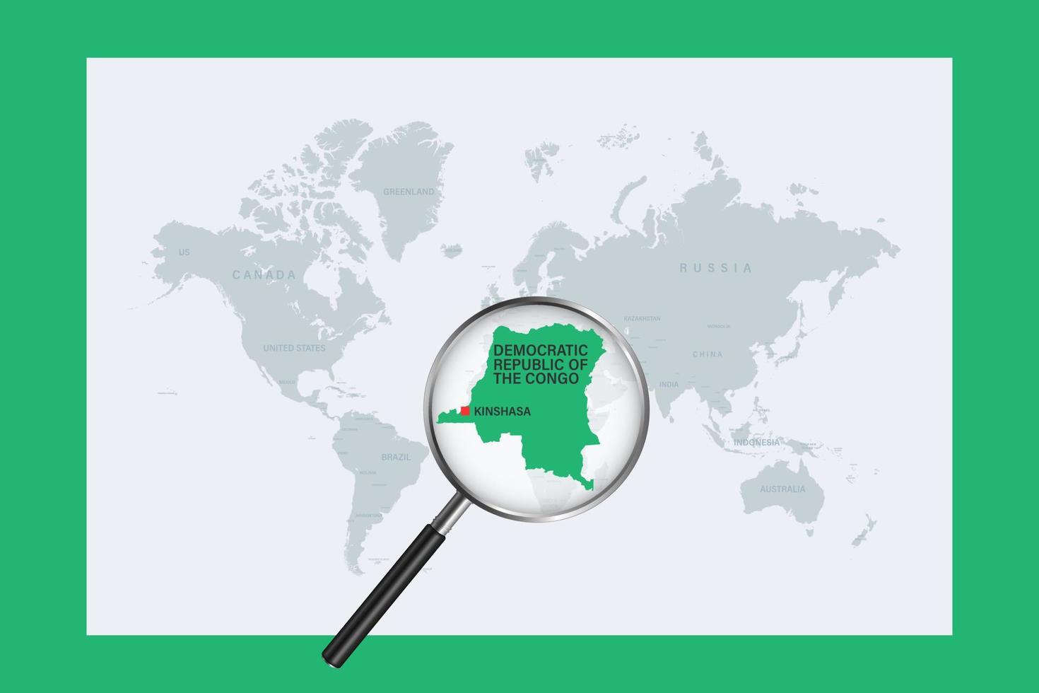 kaart van de democratische republiek congo politieke wereldkaart met vergrootglas vector