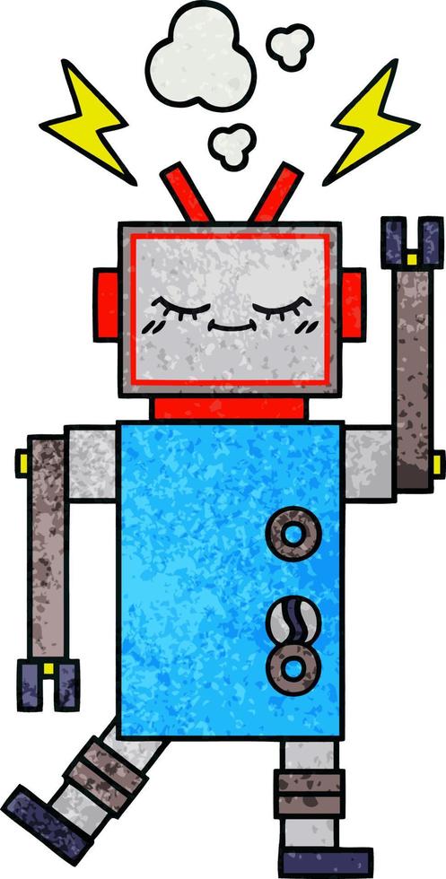 retro grunge textuur cartoon dansende robot vector