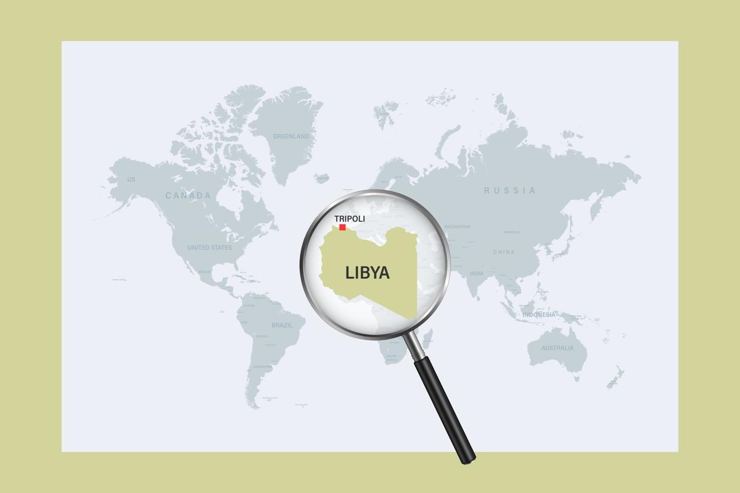 kaart van libië op politieke wereldkaart met vergrootglas vector