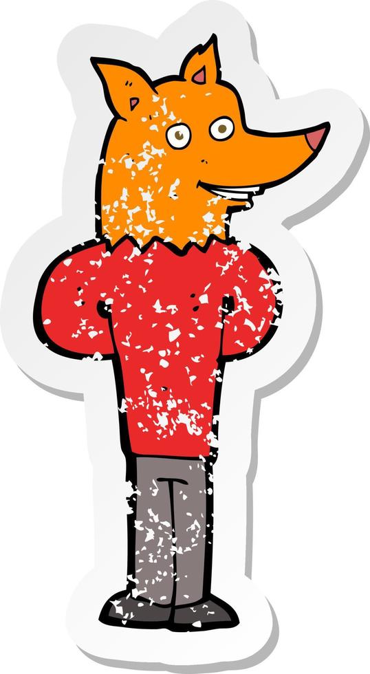 retro noodlijdende sticker van een cartoon vos man vector