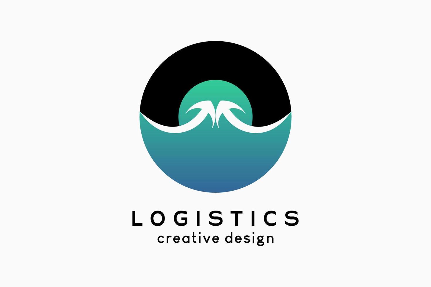 logo logistiek, logistiek en rederij. pijlpictogram gecombineerd met oceaan en zon of maan vector