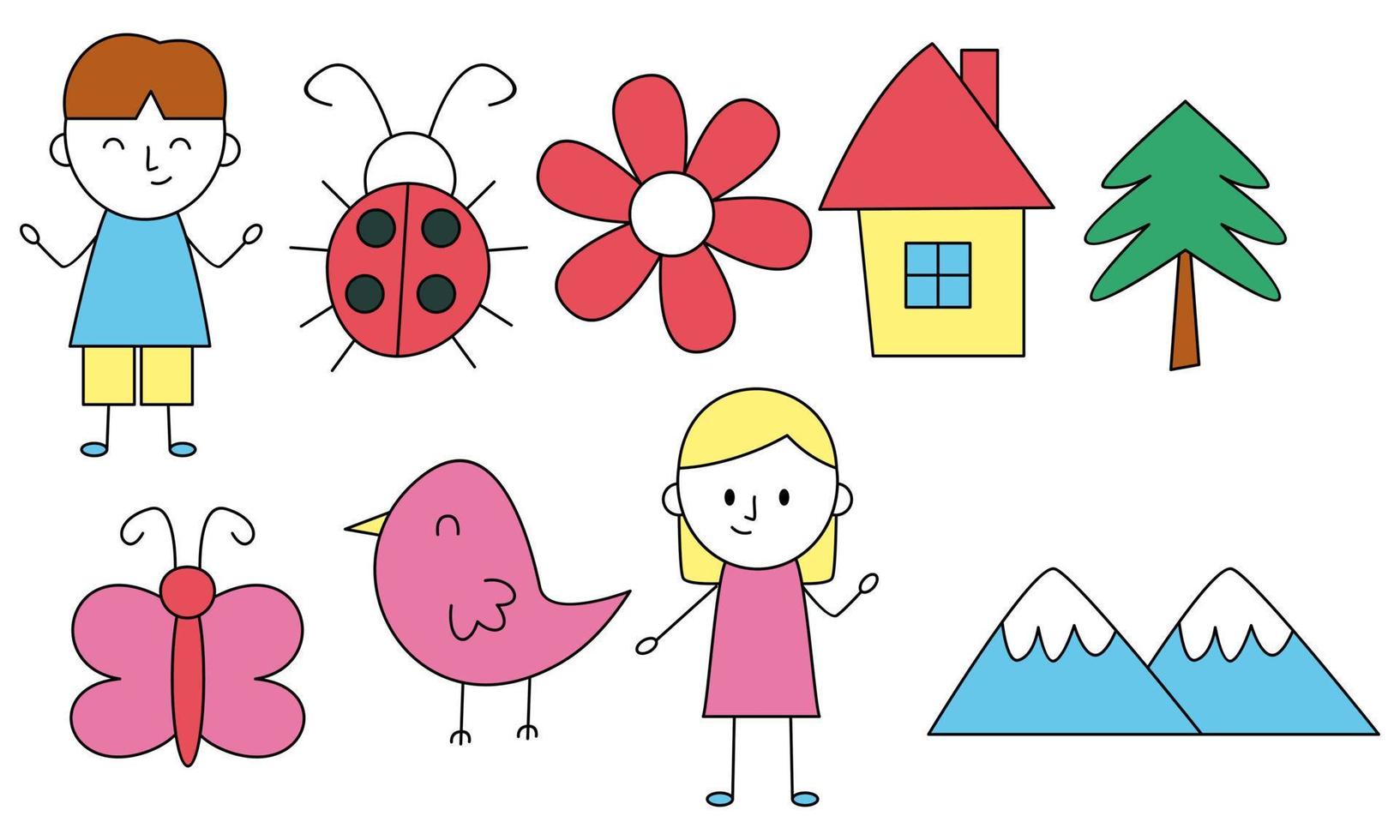 schattige kindertekening, kinderkrabbels illustratie vector