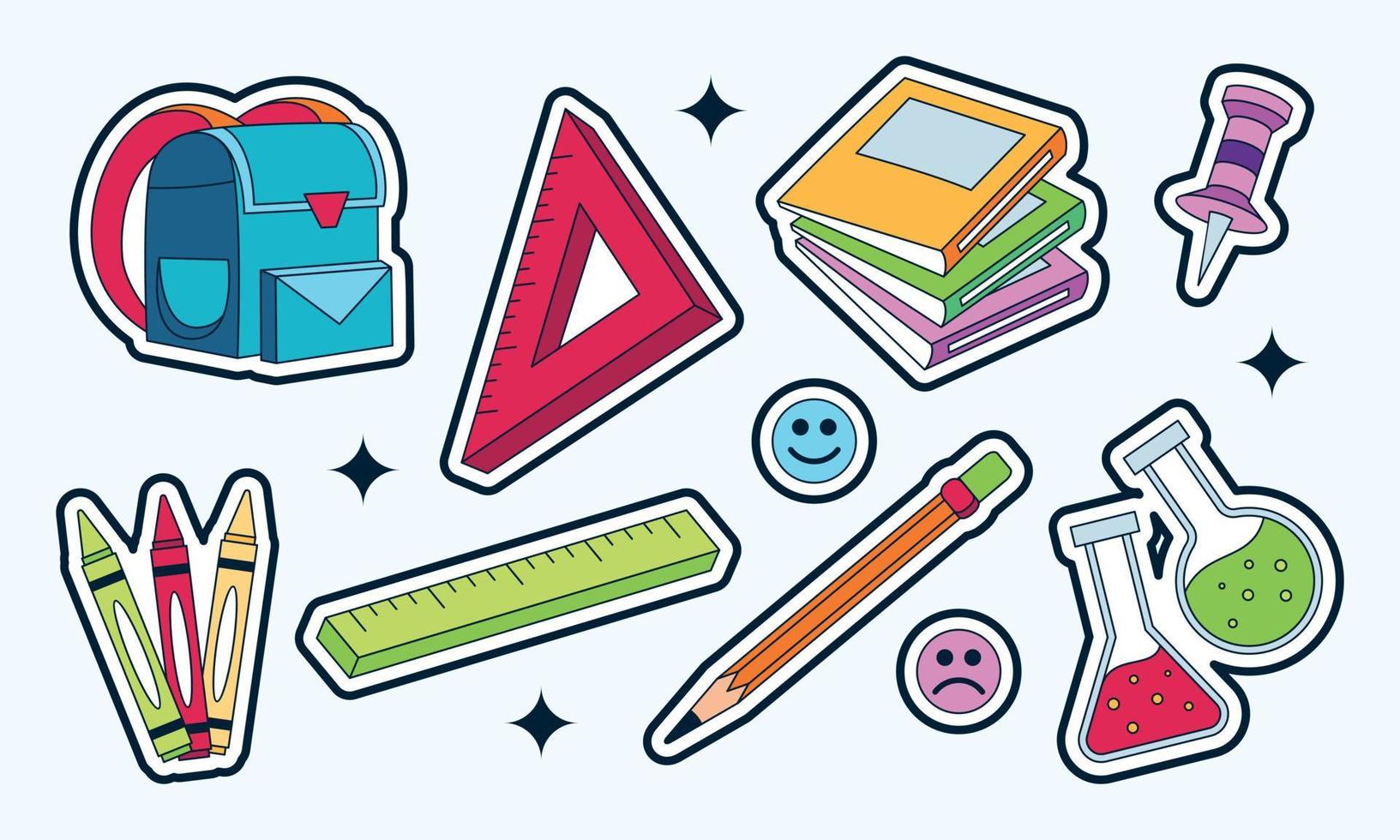 stickers met schoolbenodigdheden collectie. terug naar school vector