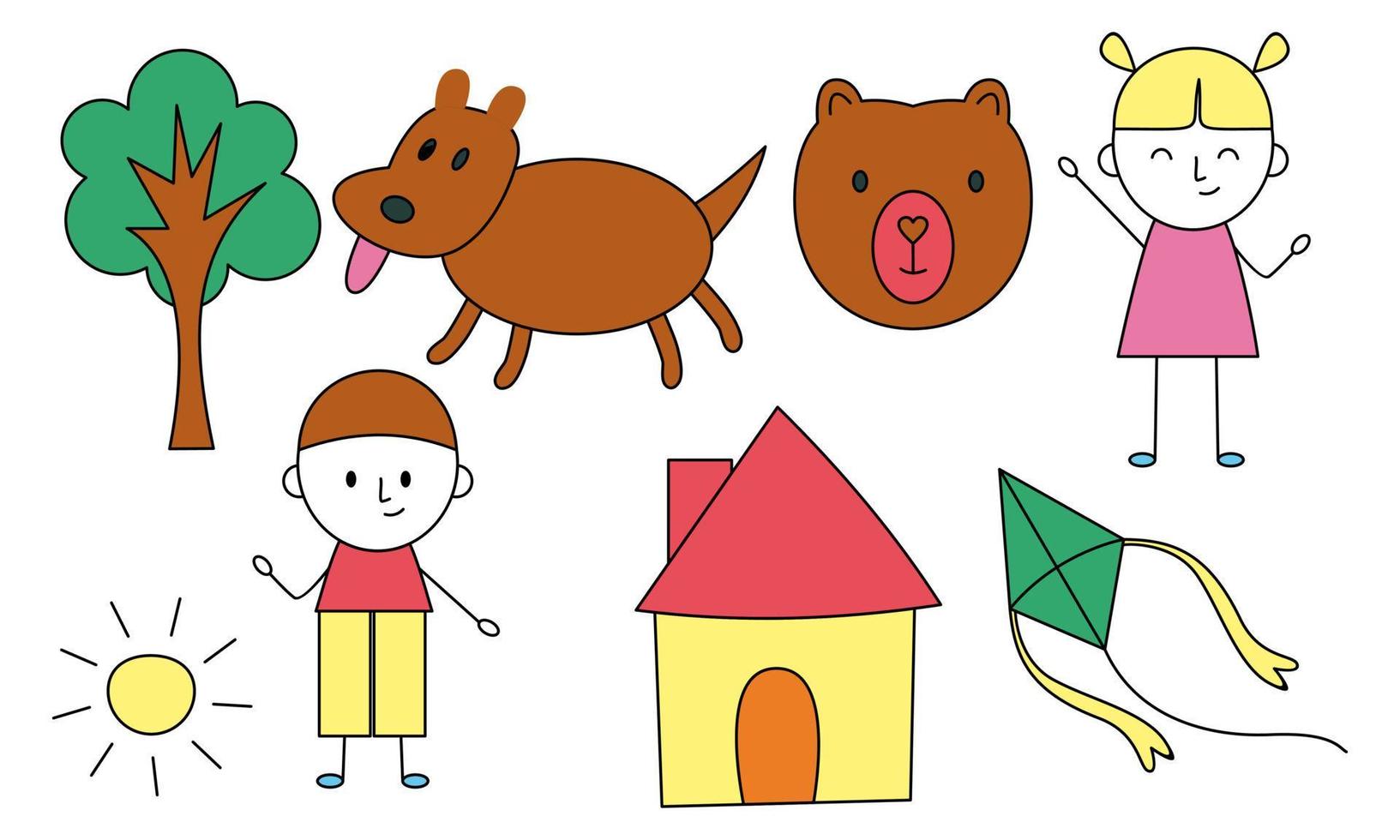 schattige kindertekening, kinderkrabbels illustratie vector