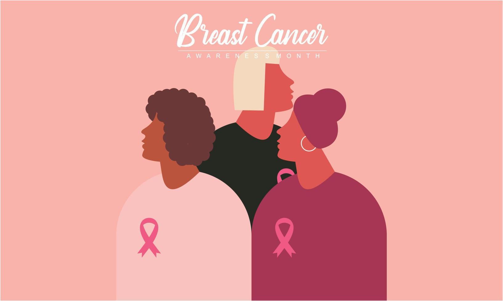 borstkanker bewustmakingsmaand van diverse etnische vrouwengroep samen met roze steunlint concep vector