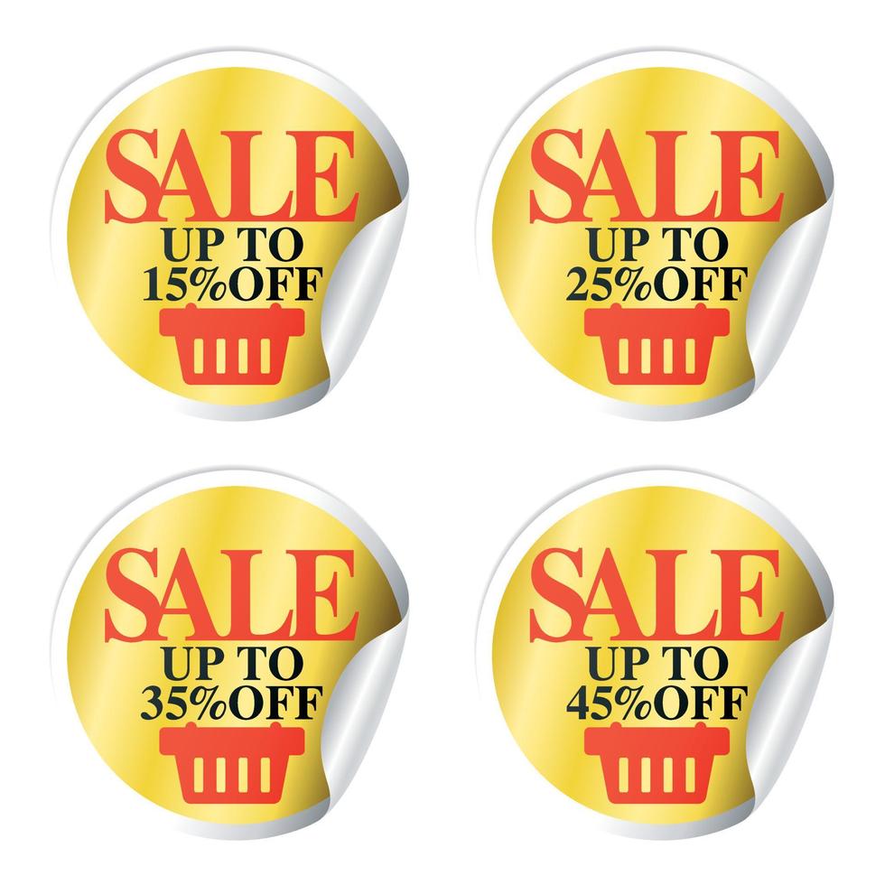 sale stickers met winkelmand tot 15,25,35,45 procent korting vector